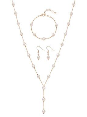 3/$20 NIP | 3 Piece Gold Faux Pearl Necklace Bracelet Earrings Set Elegant